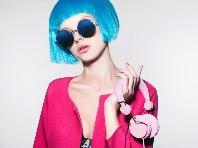 techno girl with blue hair