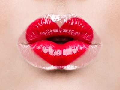 Valentine heart kiss on the lips. Makeup
