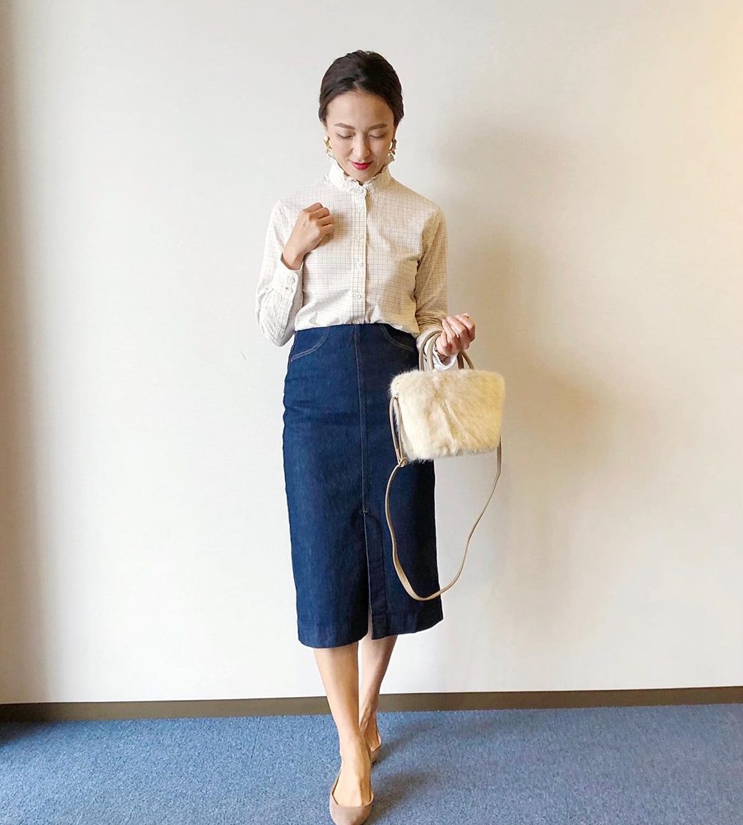 【新品未使用】紗栄子さん着用☆ イネス コラボ コットンフリルシャツ/L/ブルー