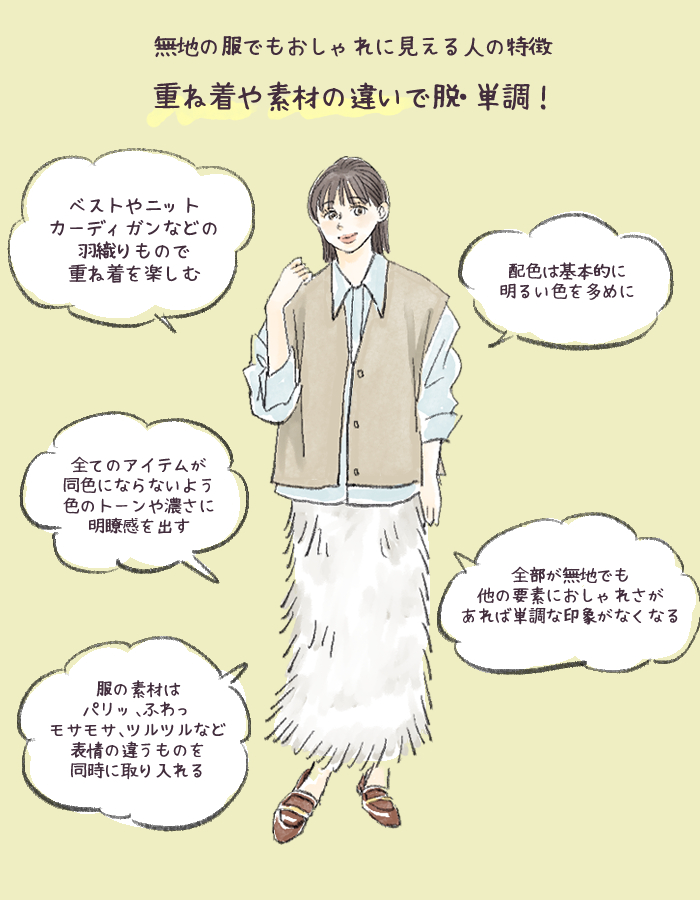 「無地の服でもこんなにオシャレになるの!?」意外と簡単なそのコツは|2ページ目|OTONA SALONE